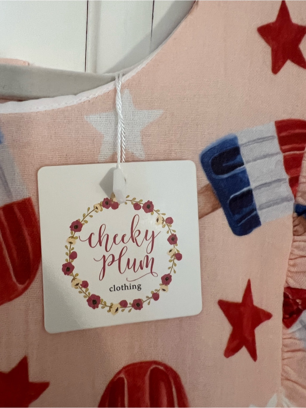 Cheeky Plum Girls Pink Ruffle Dress W/ Red, White & Blue Star Popsicle Print Nwt — image 3 of 4